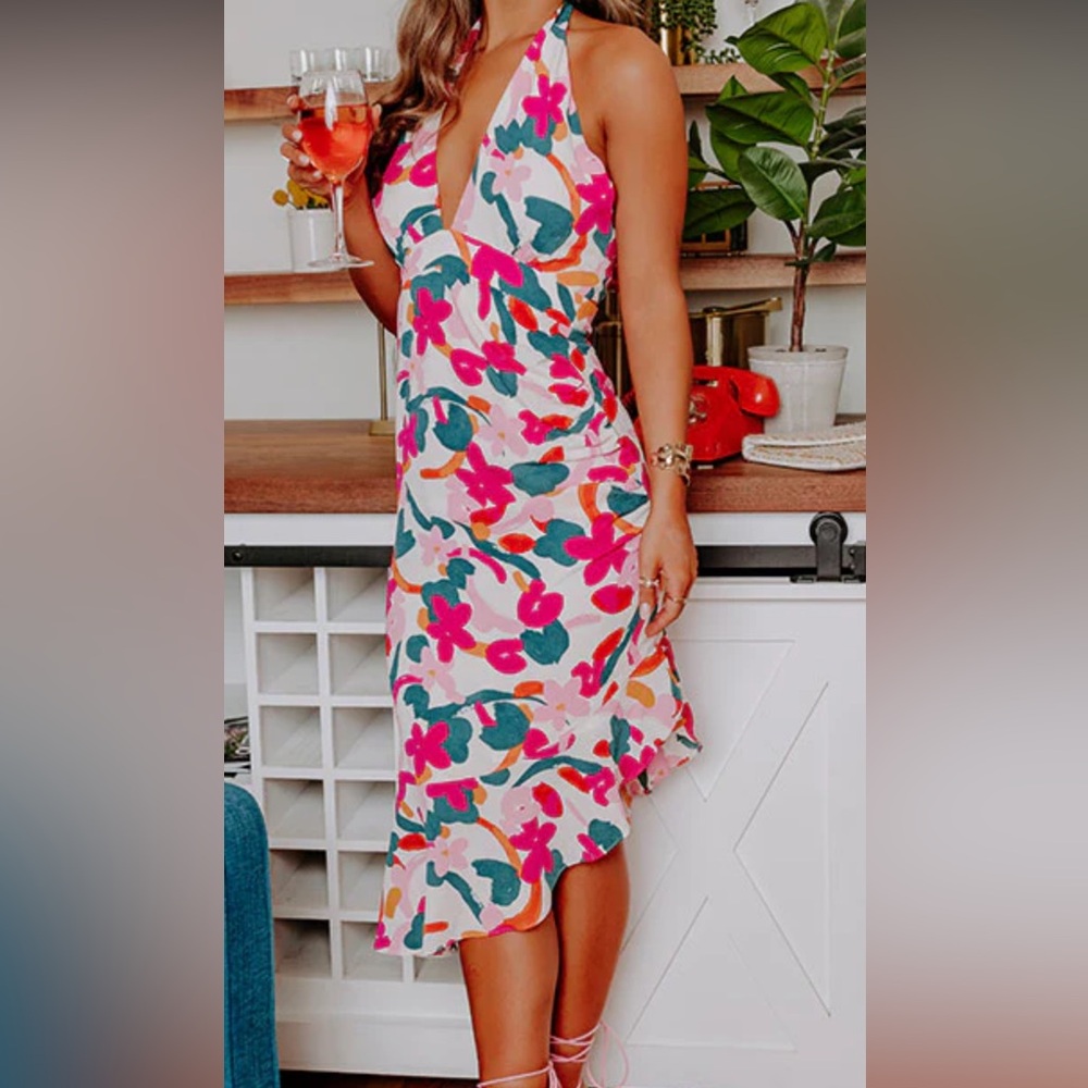 Floral Halter Midi Dress Size M